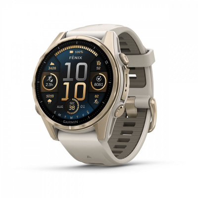 Garmin Fenix 8 - 43 мм AMOLED | Sapphire | Soft Gold with Fog grey/dark sandstone silicone band