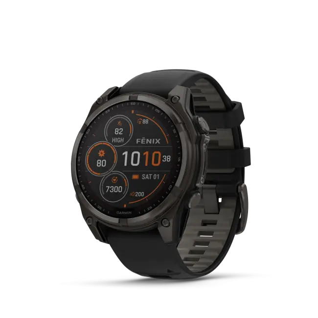 Garmin Fenix ​​8 – 47 мм – титановый корпус Solar Sapphire Carbon Grey DLC с ремешком черно/серого цвета 010-02906-11 от прозводителя Garmin