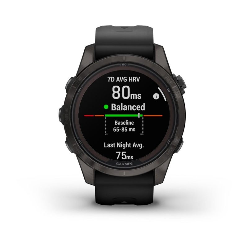 Garmin Fenix 7s Pro - 42 мм SOLAR | SAPPHIRE | Carbon Grey DLC Titanium with Black Band